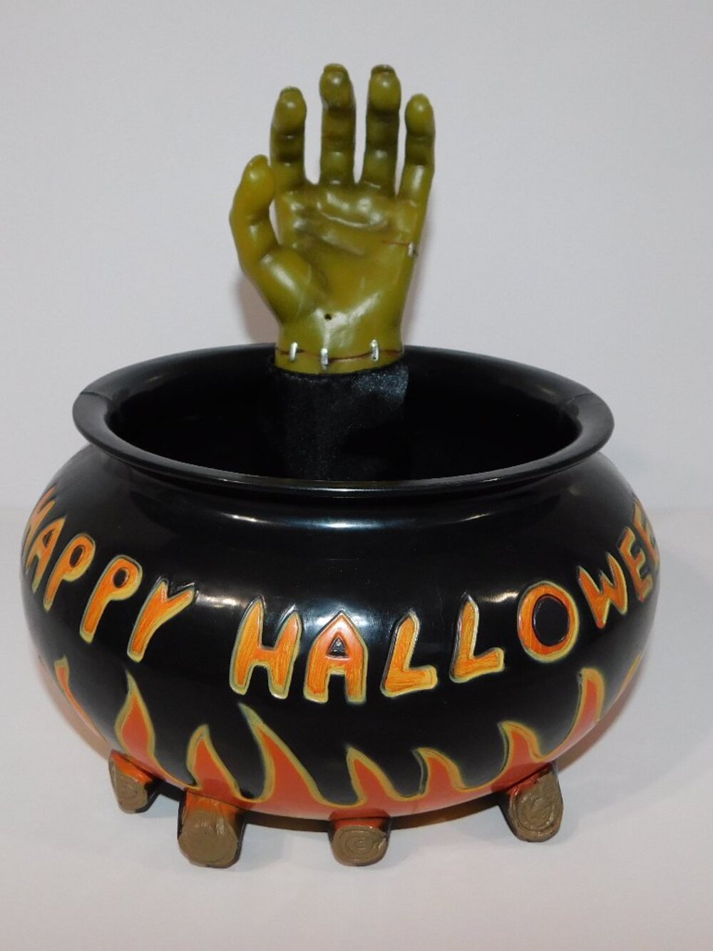 VTG Gemmy Happy Halloween Animated Motion w Sound Treat Bowl Frankenstein Hand